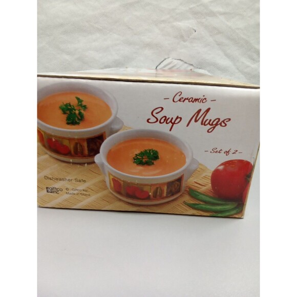 Giftco Inc Farmers Market Set Of 2‎ Soup Bowls Ceramic Dishwasher Safe - Picture 10 of 11
